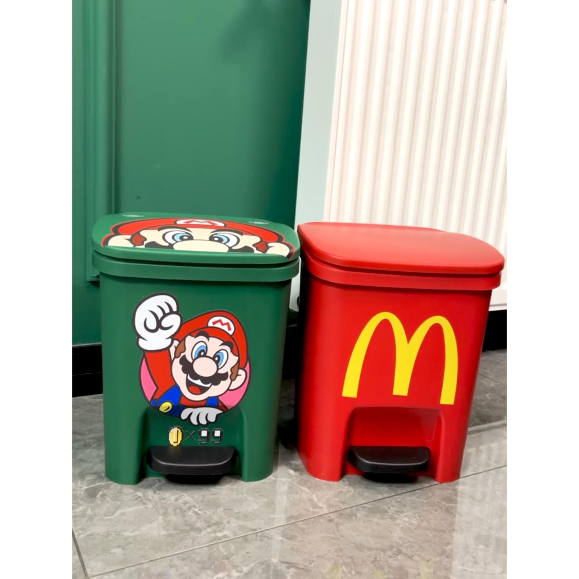 马里奥过年红色麦当劳周边垃圾桶摆件客厅乔迁新居搬家新房装饰品