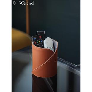 weland简约现代皮质高级感轻奢桌面收纳筒遥控器收纳盒办公桌笔筒