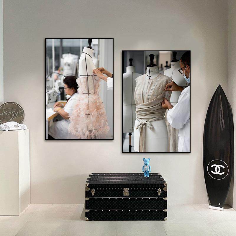 服装设计装饰画裁缝店私人订制工作室挂画女装店手工裙子礼服壁画