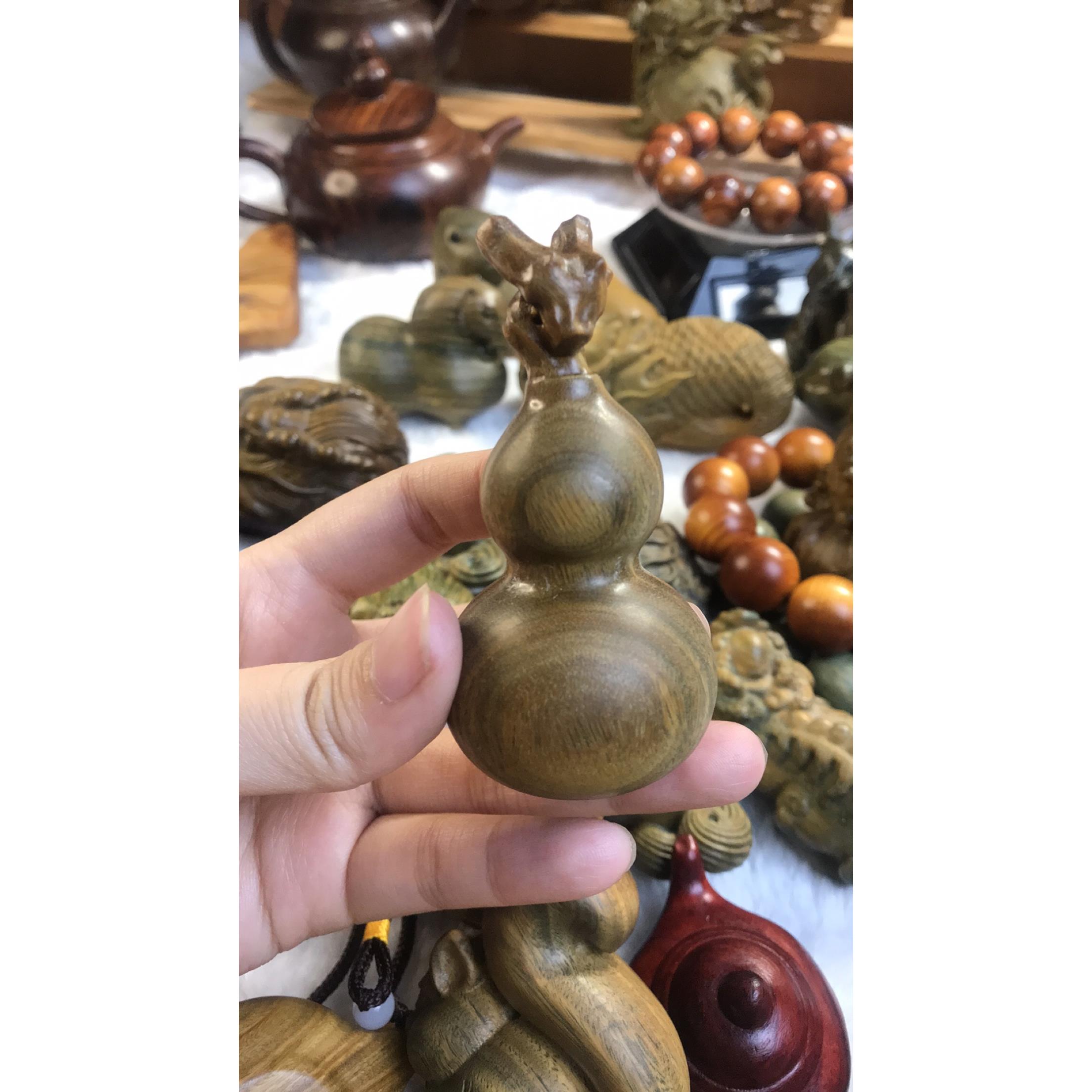 天然绿檀紫檀木葫芦摆件文玩手工龙头小葫芦手把件福禄吉祥物挂件