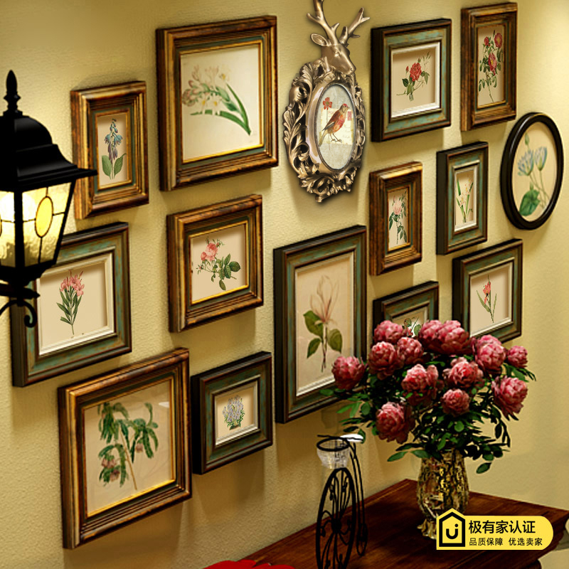 美式乡村照片墙客厅餐厅相框墙组合挂墙欧式装饰画田园花卉相片墙