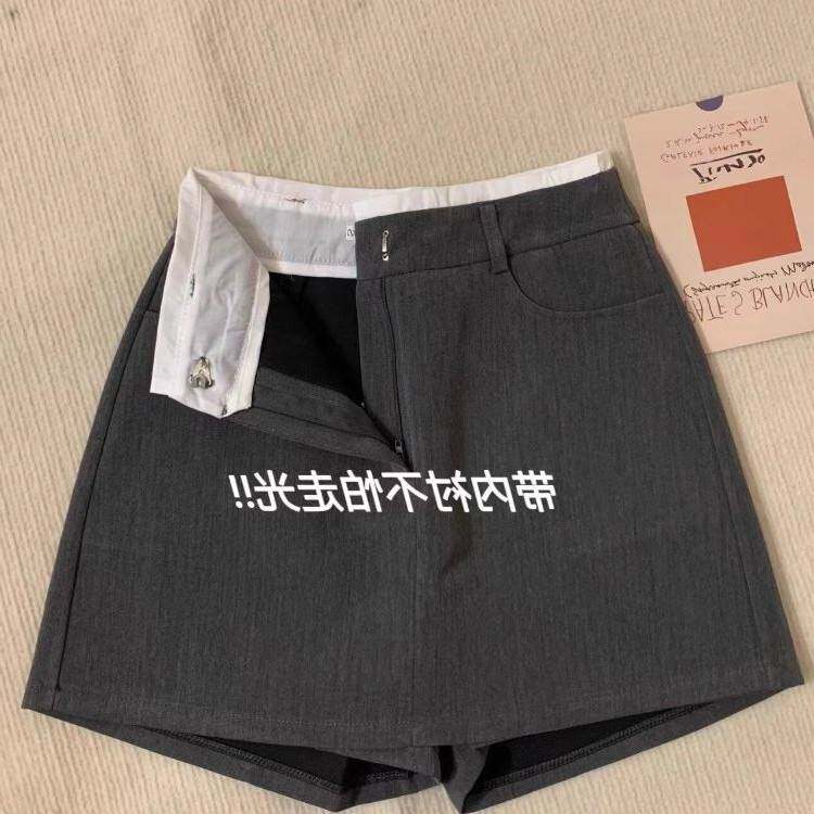 大尺码高腰西装短裙女夏薄款胖mm遮肚裙裤梨形身材小个子a字半身