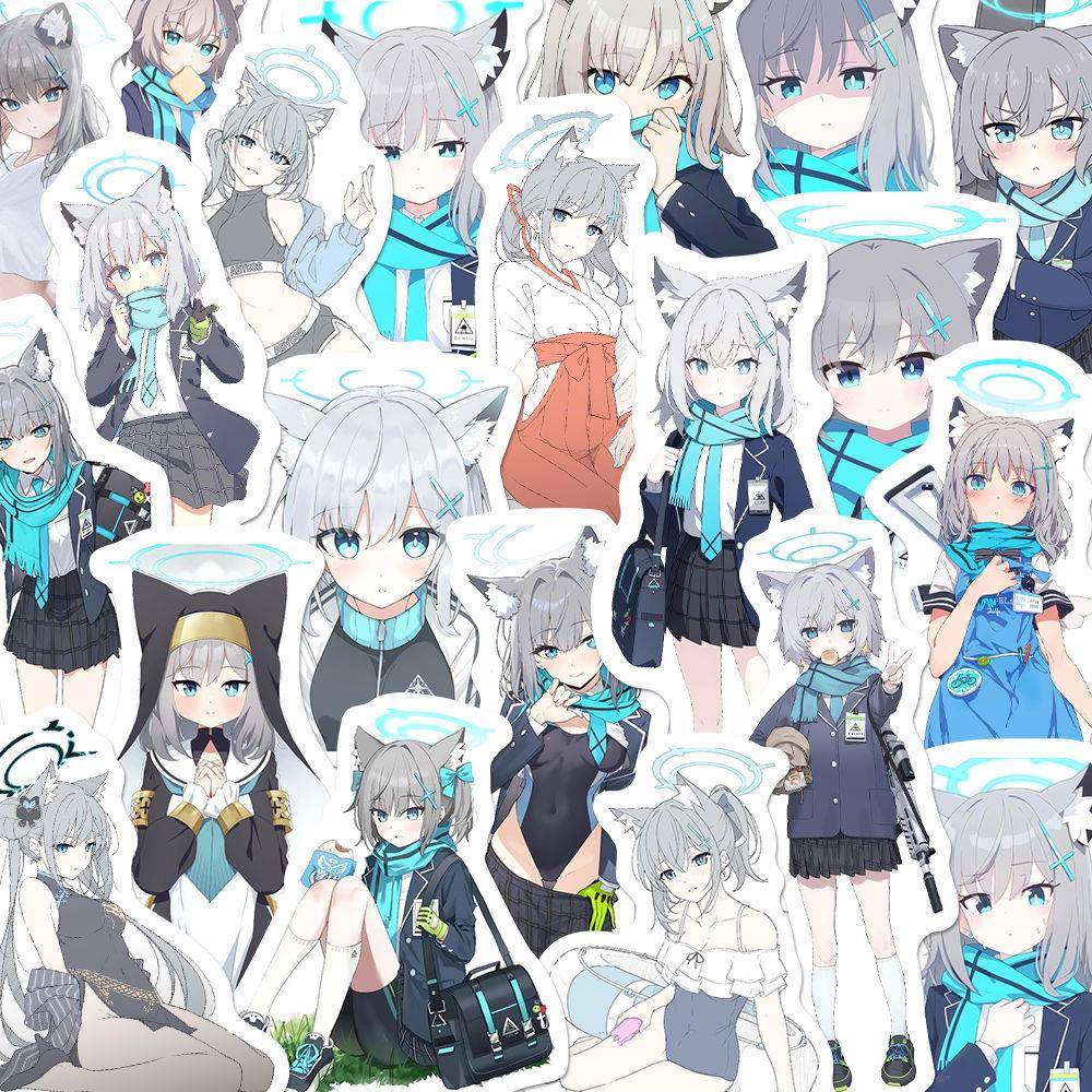 136张二次元少女砂狼白子贴纸卡通可爱蔚蓝档案周边ins风爆款贴画