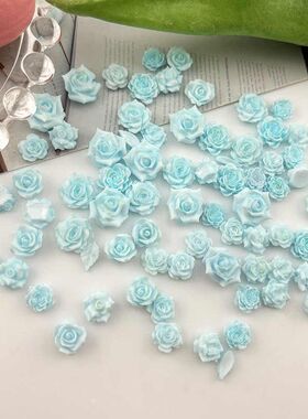 ins风百搭蓝色系软花美甲饰品夜光纯欲山茶雕花玫瑰花美甲素材包