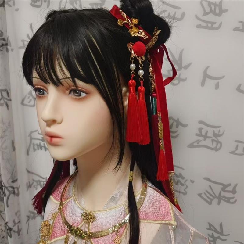 哪吒发饰cos发带长流苏发夹汉服道具二次元头饰红