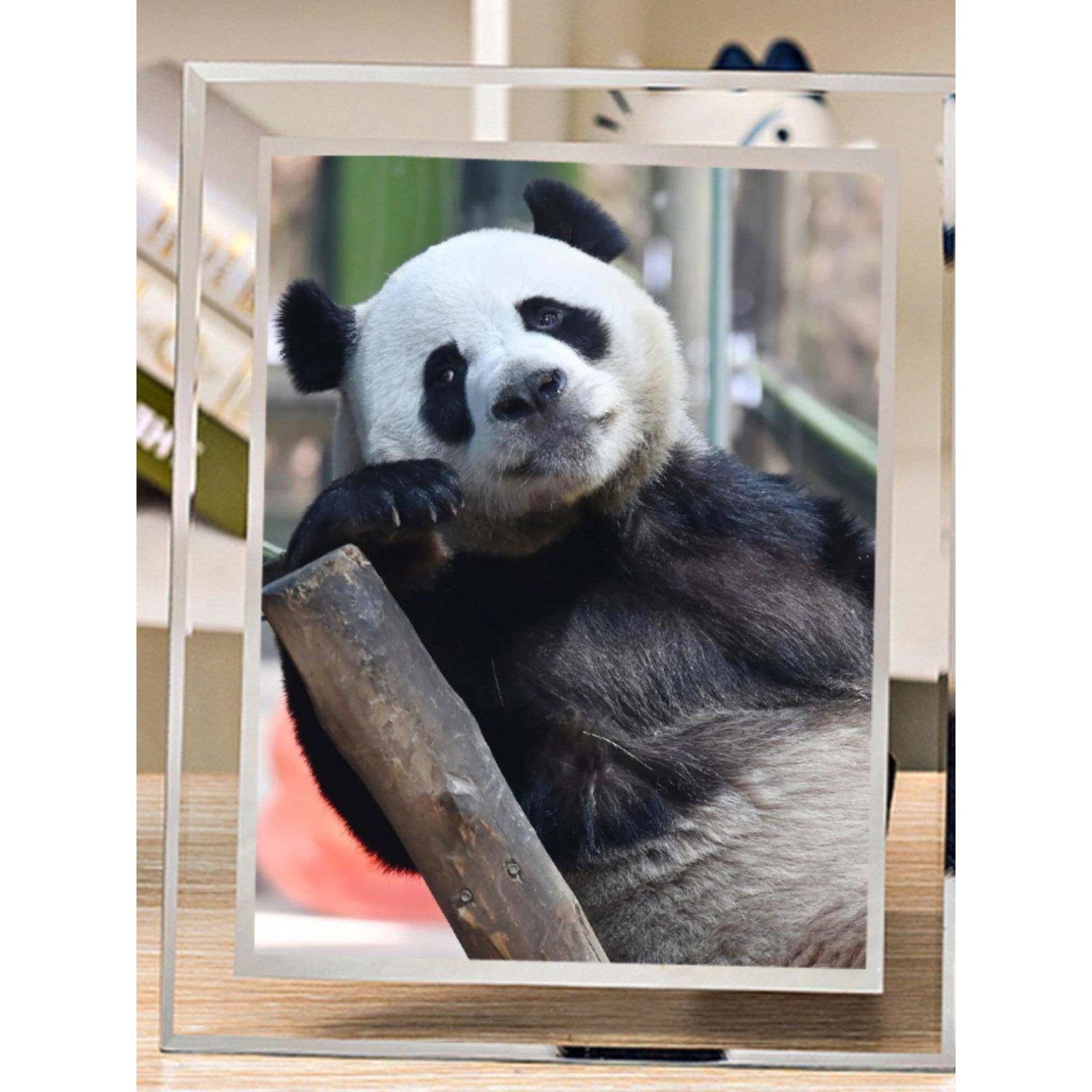 大熊猫灵岩图片相框办公室diy摆台宿舍桌面装饰