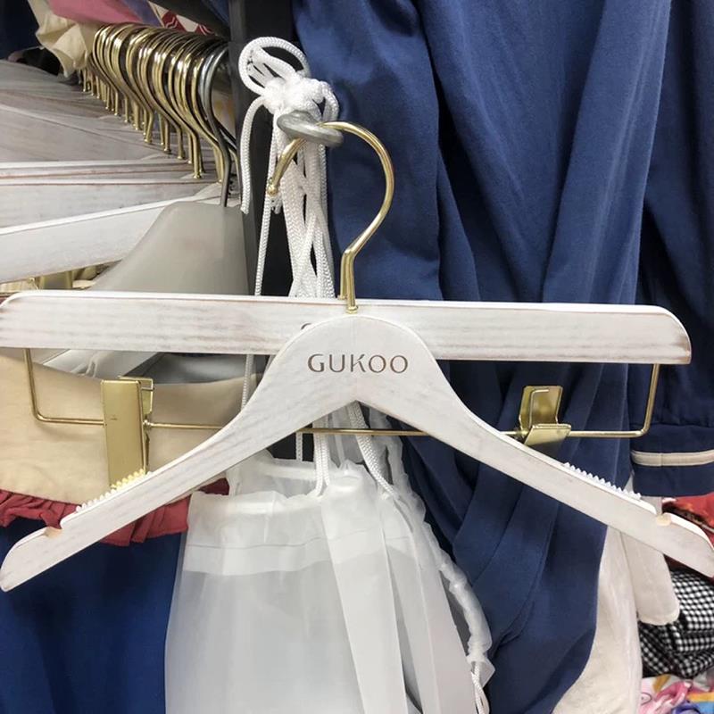 LOGO定制韩版做旧白色实木衣架水洗白女装儿童装服装店衣挂木裤架