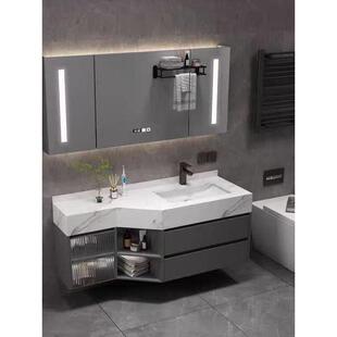 定制异形对角浴室柜组合浴室卫生间板岩一体洗面手洗脸盆简单