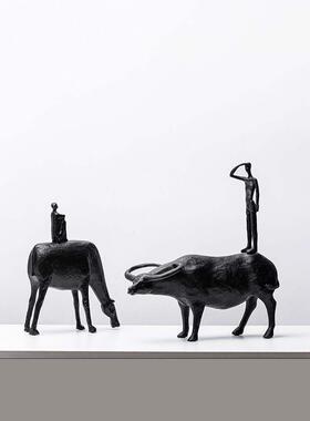 北欧简约牧童摆件样板房电视柜放牛郎装饰品乔迁新居礼物摆设品