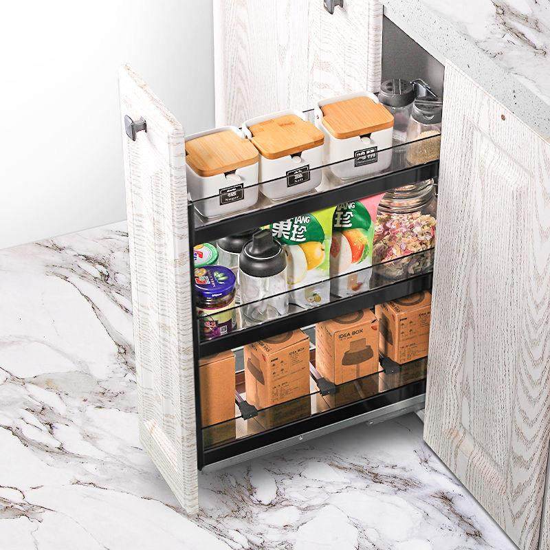 厨房整体橱柜铝合金调味篮拉篮家用多层玻璃水晶窄柜收纳层架厂家