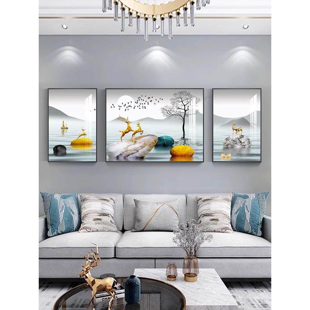 客厅装饰画高级感轻奢三联画现代简约大气墙画新款沙发背景墙挂画