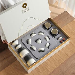 家用功夫茶具陶瓷简约轻奢高档小茶杯客厅干泡茶盘礼盒装 茶具套装