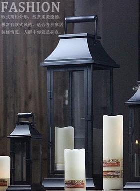 电子蜡烛锻铁玻璃落地式风灯中国覆古便携式防风烛台户外庭院烛台