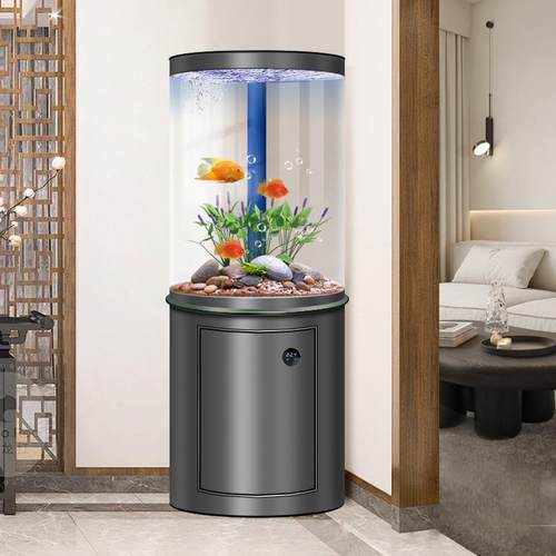 底滤圆柱形鱼缸客厅2025新款落地全圆桶生态免换水族箱玻璃金鱼缸