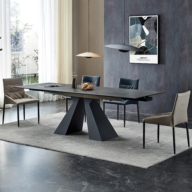 意式伸缩岩板餐桌2024新款进口现代简约轻奢家用多功能亮光餐桌椅