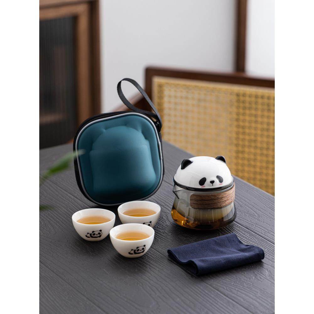悠然熊猫陶瓷旅行小套装户外便携式收纳包一壶三杯快客杯旅行茶具,餐饮具,旅行茶具,淘宝优惠券,粉丝福利购,淘宝优惠卷