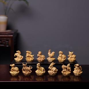 小叶黄杨木精雕十二生肖手把件摆件鼠牛虎兔龙蛇马羊猴鸡狗猪工艺
