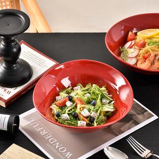 JM 红色思韵碗 简约家用沙拉碗菜碗装泡面 面碗纯色陶瓷大汤碗大