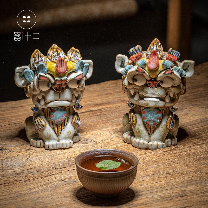 器十二貔貅茶宠招财茶摆件可爱办公桌精品礼物茶具镇宅小狮子一对