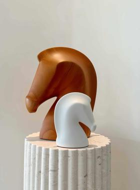 法国HS小象木骏马马头镇纸家居客厅书房桌面摆件样板间艺术装饰品