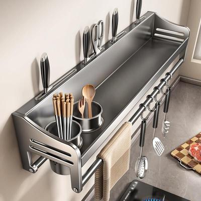 304不锈钢厨房置物架免打孔壁挂式调味料筷子刀架用品大全收纳层