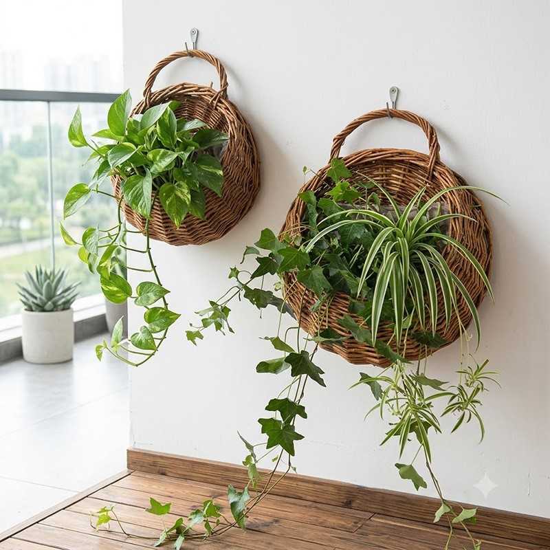 藤编壁挂花篮手工柳编田园风悬挂