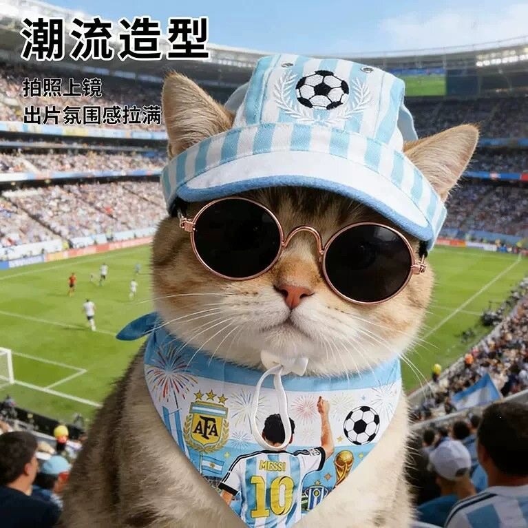 宠物狗狗世界杯足球帽条纹棒球
