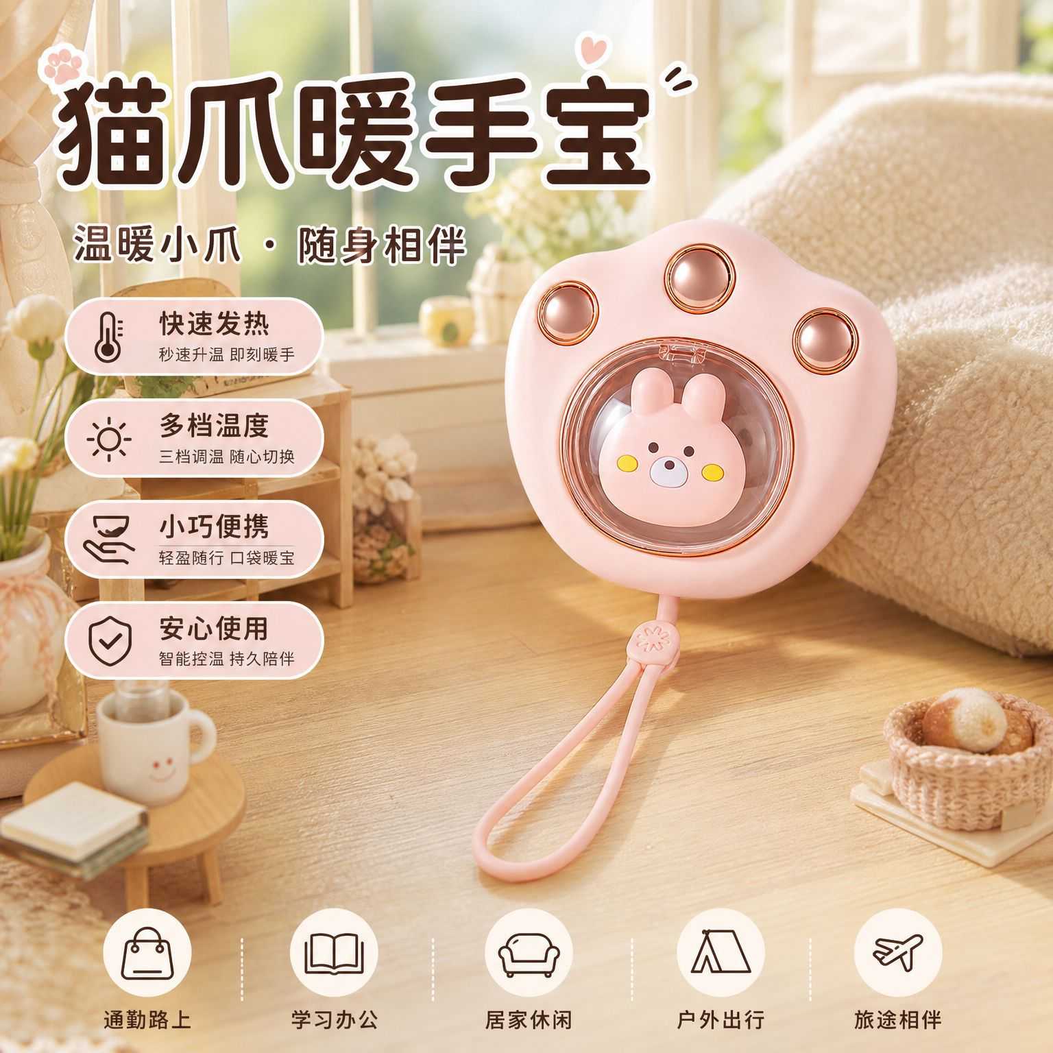 猫爪造型USB充电暖手宝|卡通