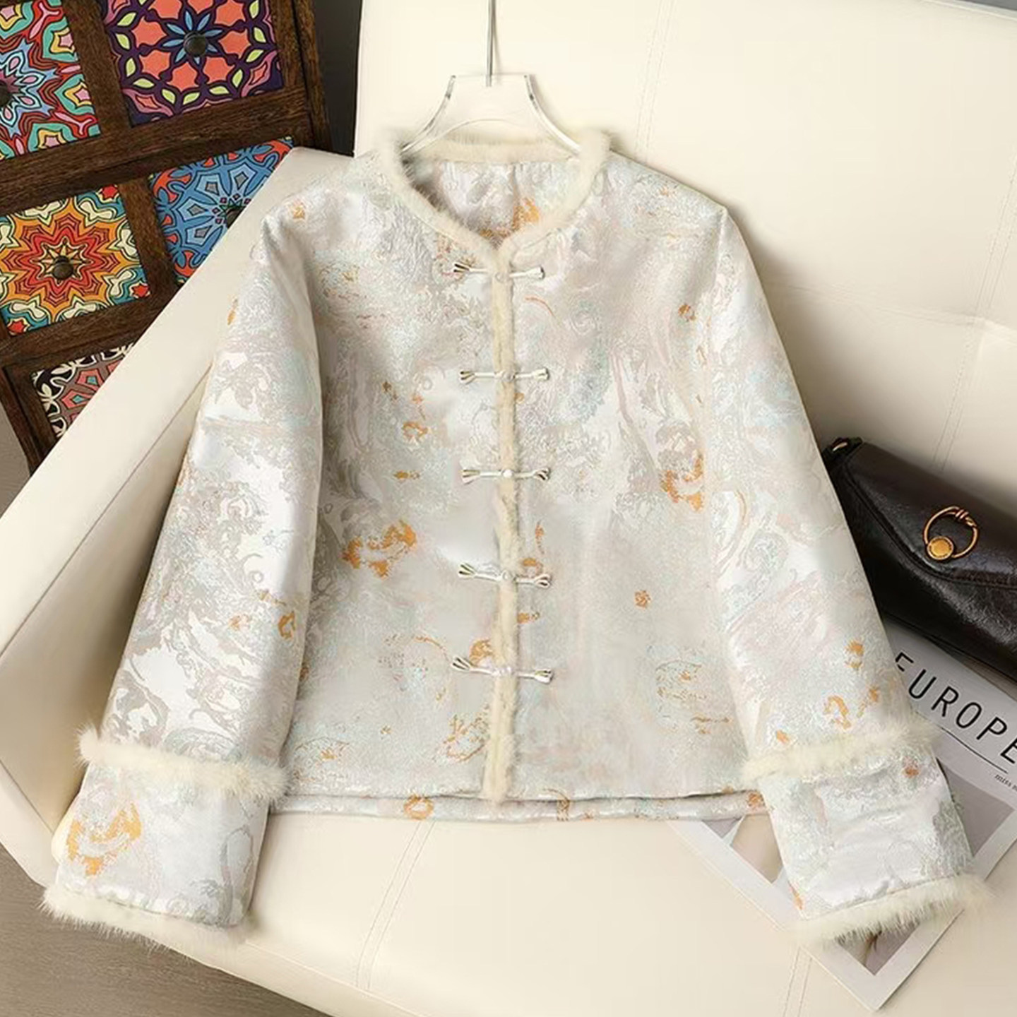 新中式国风拼接盘扣棉服女2025冬季新款国风提花复古气质棉衣外套,女装/女士精品,棉衣/棉服,淘宝优惠券,粉丝福利购,淘宝优惠卷