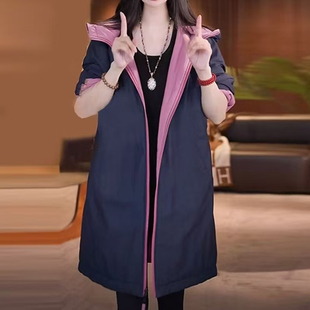棉衣棉服女双面穿连帽棉服女中长款加厚保暖宽松显瘦外套女