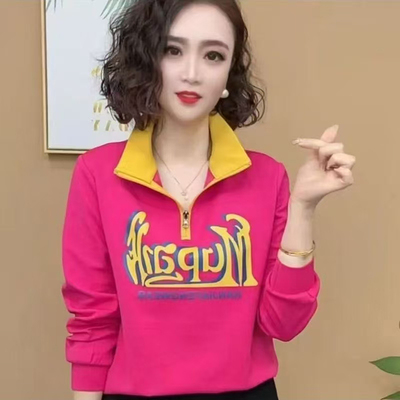 撞色立领卫衣女春季宽松休闲