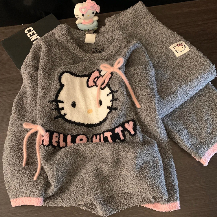 卡通可爱hellokitty半边绒睡衣冬