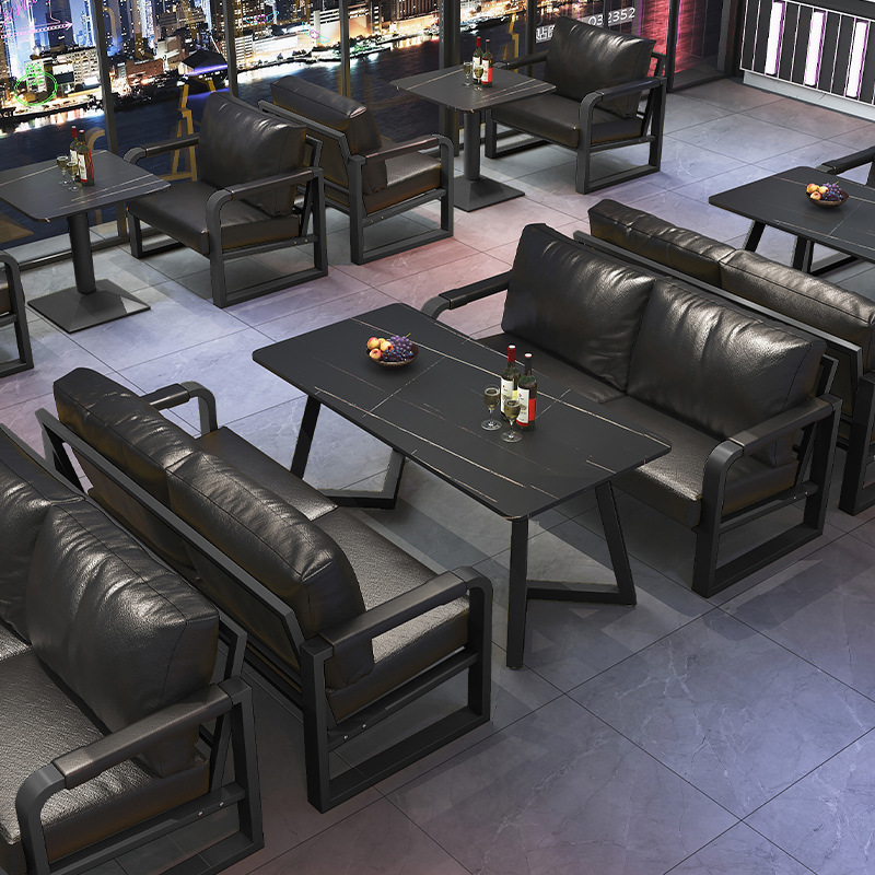 奶茶店沙发椅美式沙发公寓沙发椅小户型黑色复古工业风酒吧桌椅