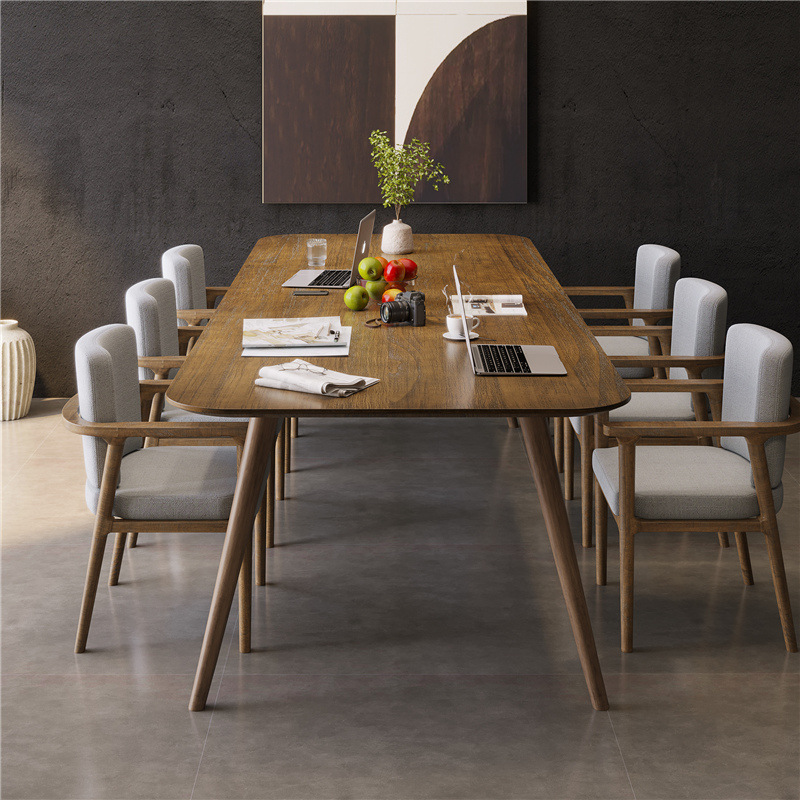 北欧实木大板会议桌 长方形工作台商用实木长条桌简约多人办公桌