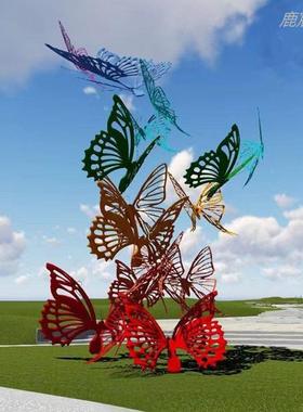 不锈钢蝴蝶摆件户外草坪仿真昆虫动物雕塑花园装饰园林景观小品