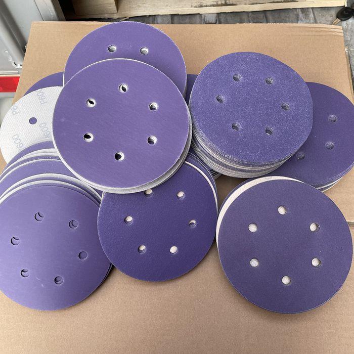 6寸6孔干磨砂纸Saber775C紫砂汽车打磨紫色陶瓷超耐磨砂纸不粘灰