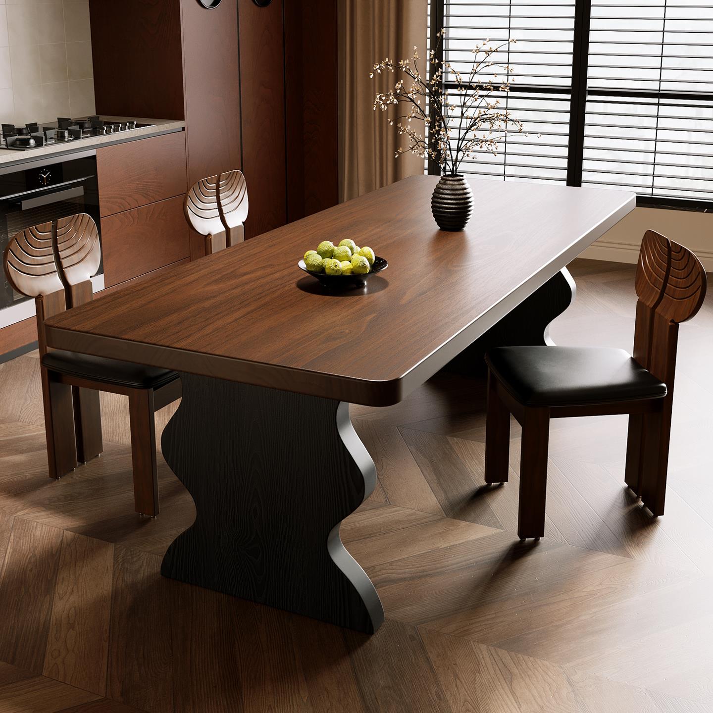 实木餐桌法式中古风长方形家用饭桌子黑色去客厅化大长书桌工作台