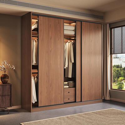 简约实木推拉门衣柜家用卧室ENF加厚橡木板大容量收纳柜一门到顶