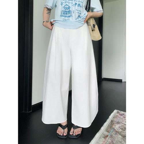 PRASE吕噜噜【松弛刻度】100棉夏季微胖显瘦休闲高腰弯刀阔腿裤女