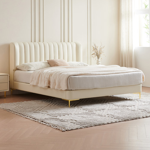 欧派法式奶油风小黄牛皮真皮床