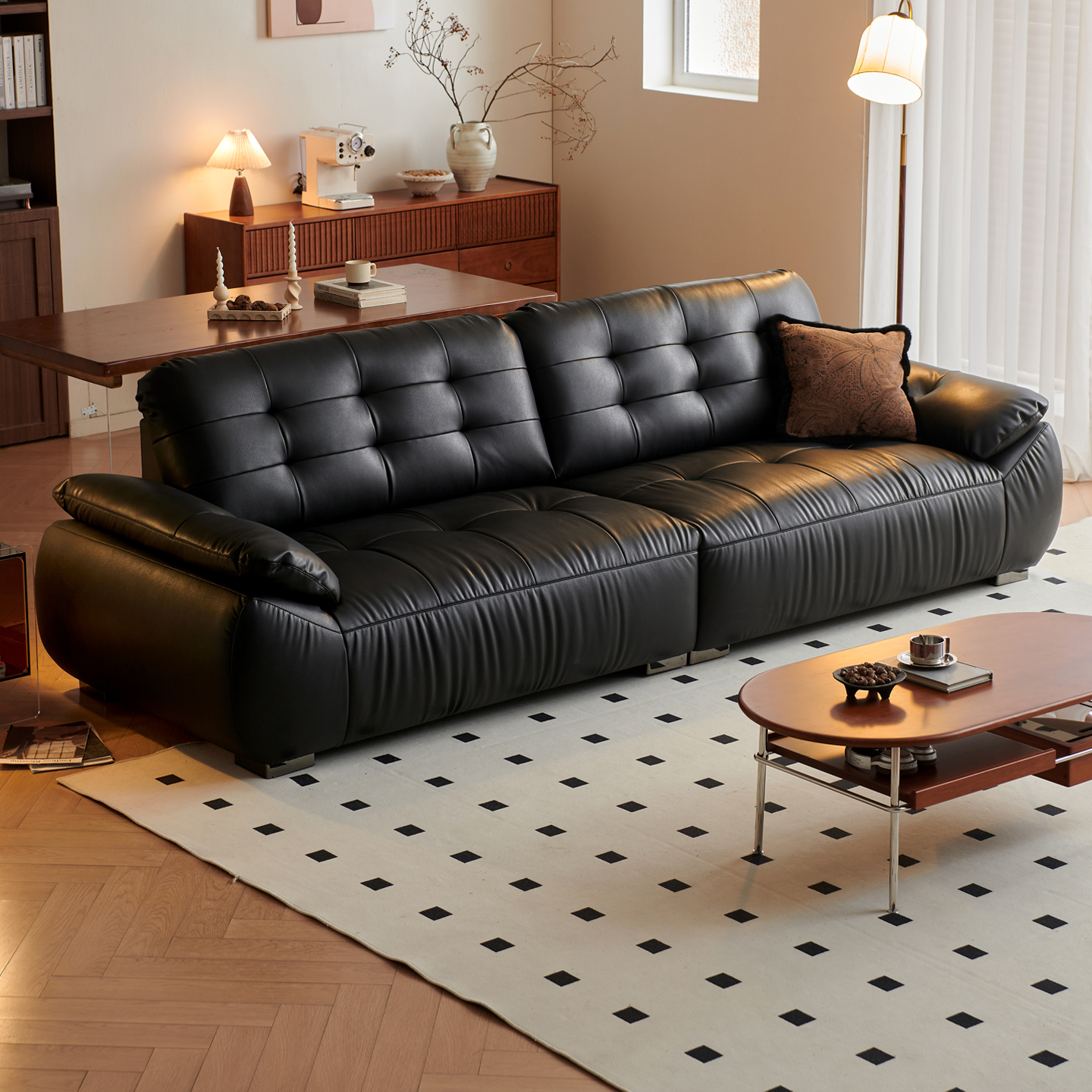 欧派复古风云朵真皮沙发