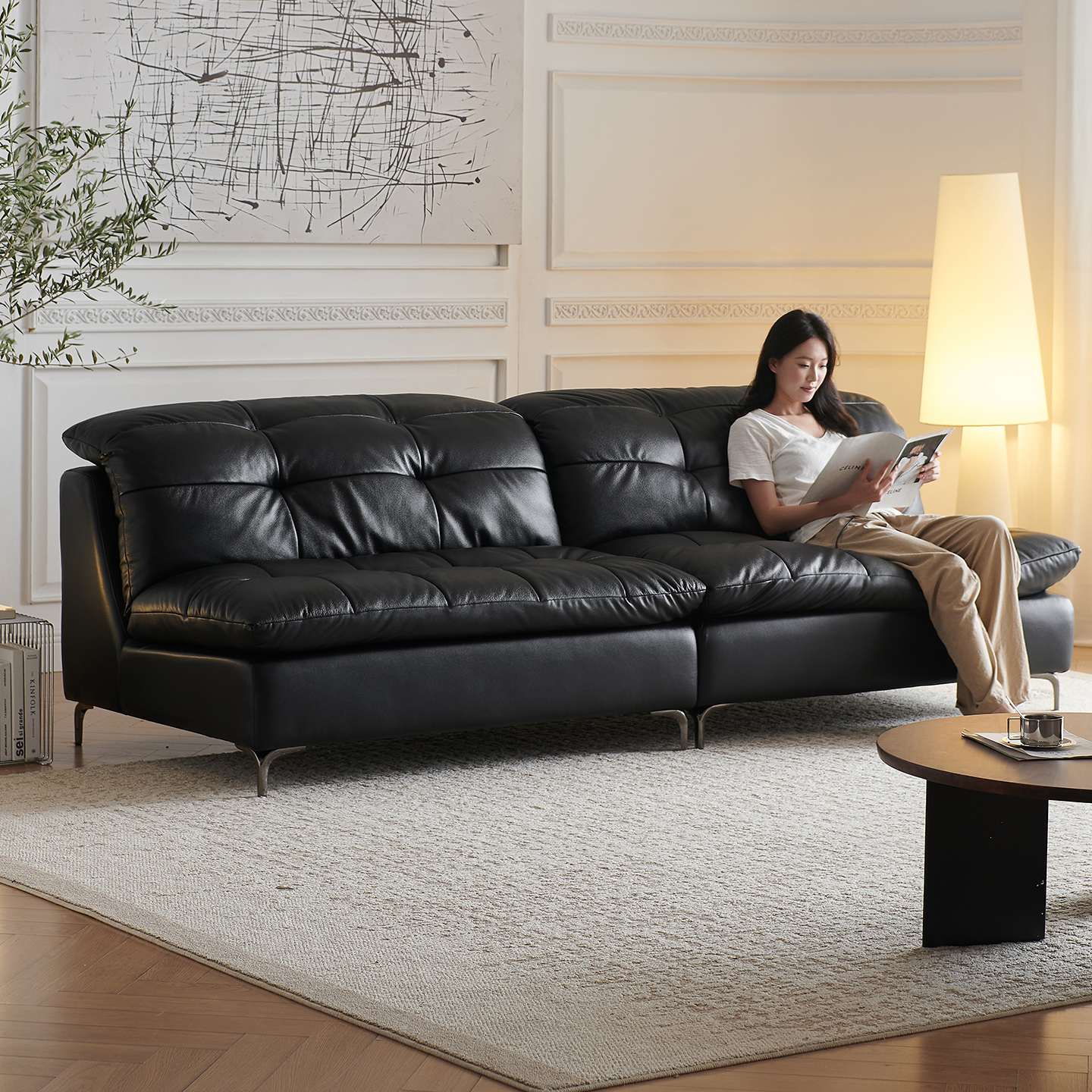 欧派真皮无扶手里加沙发