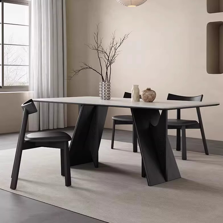 欧派白蜡木岩板餐桌椅组合