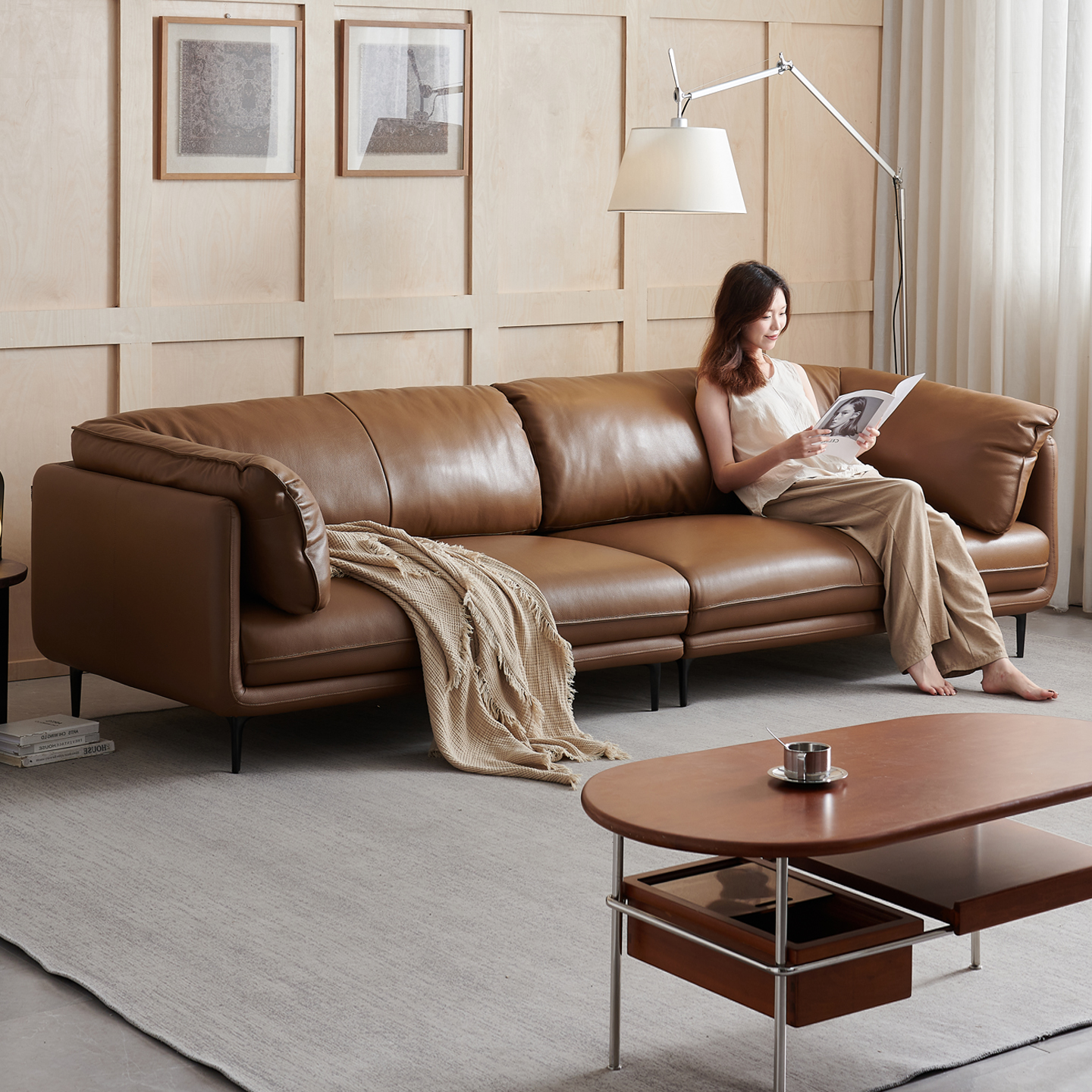 欧派复古轻奢HUG全真皮沙发