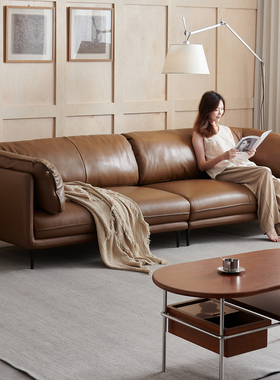 政府补贴欧派意式极简全真皮沙发客厅简约羽绒HUG沙发复古风家具