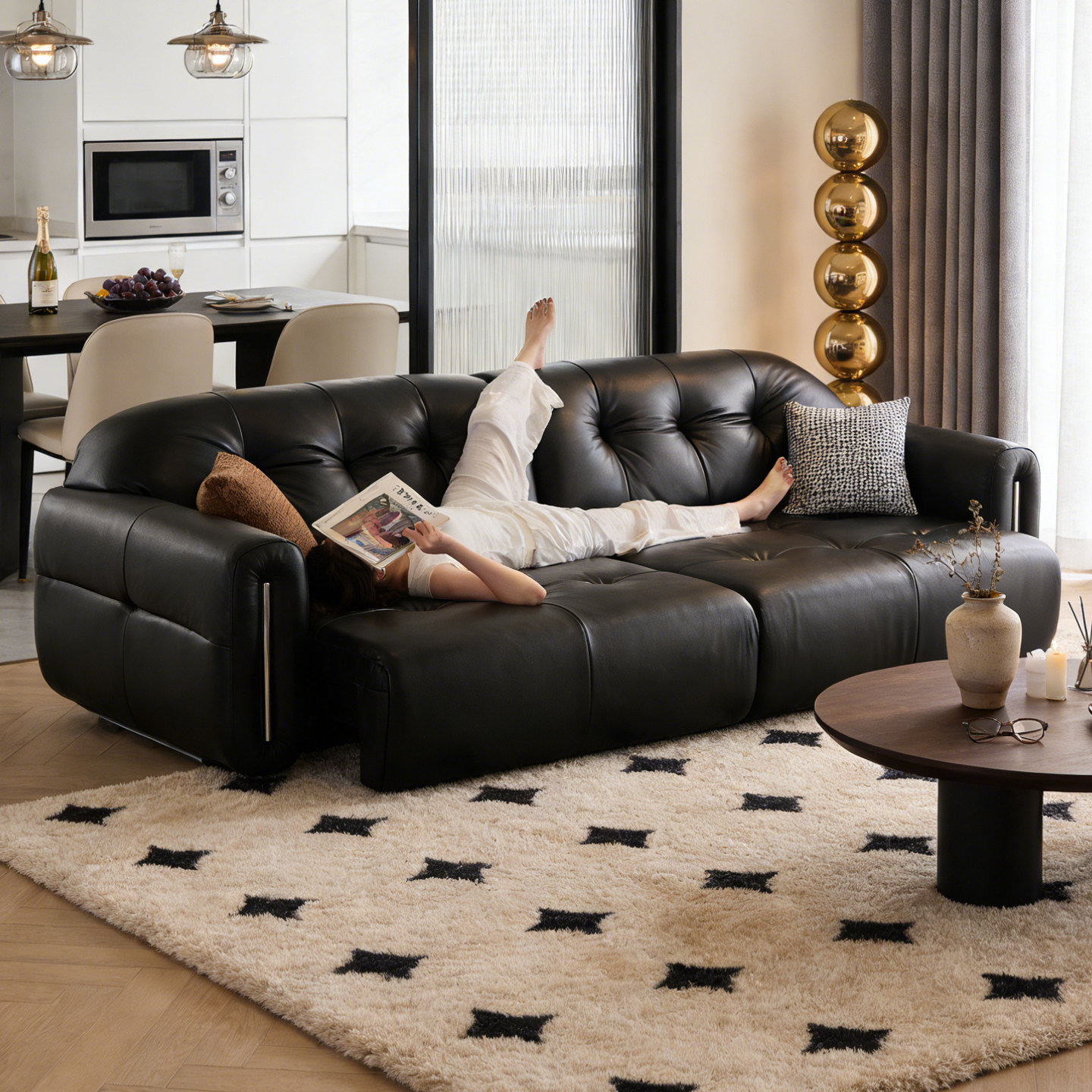 政府补贴欧派布朗尼真皮复古中古风小户型零靠墙平推电动沙发床,住宅家具,皮艺沙发,淘宝优惠券,粉丝福利购,淘宝优惠卷