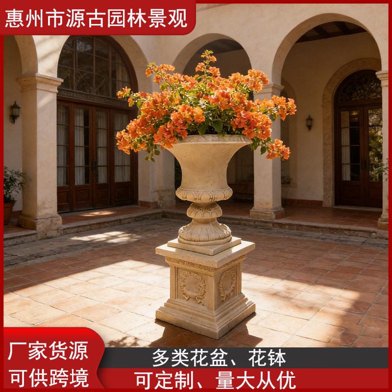 欧式庭院仿砂岩树脂花盆户外脚罗马柱花钵婚礼别墅装饰摆件
