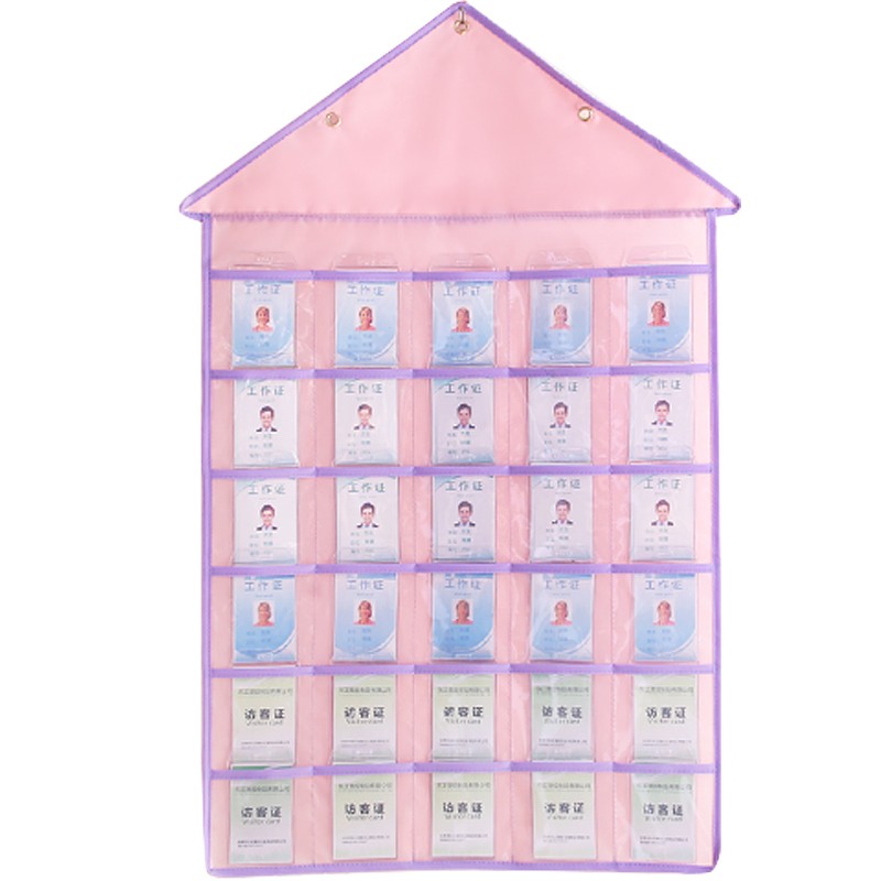透明插卡袋 门后布艺收纳袋幼儿识字卡收纳晨检挂袋名片袋储物袋