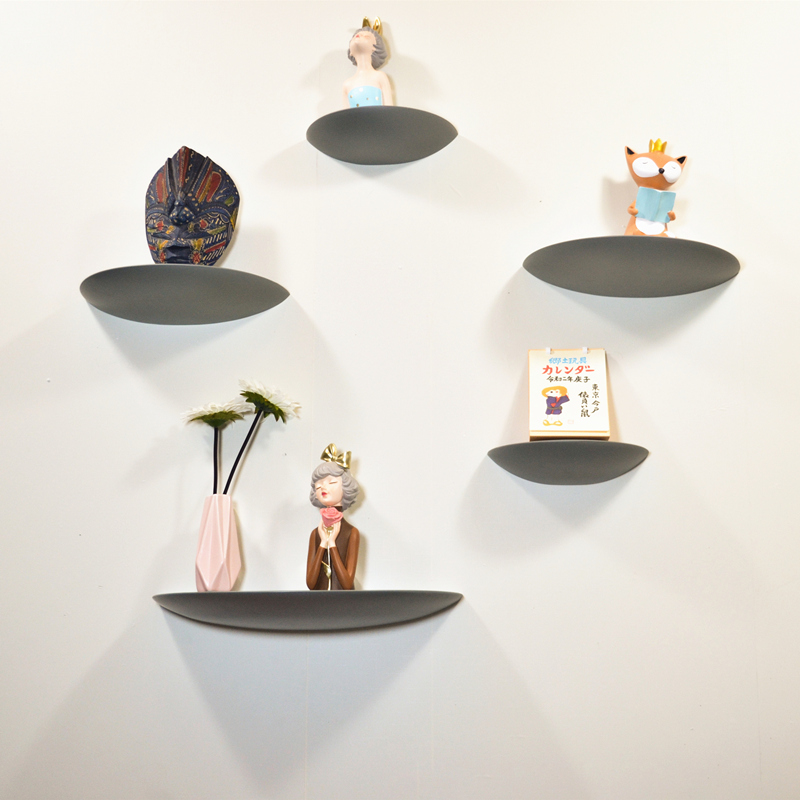 墙上置物架灰色实木半圆形隔板花架书架实木壁挂装饰店铺展览架架