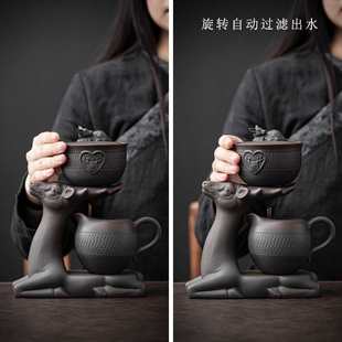 家用中式 紫陶懒人防烫手泡茶器创意复古全自动茶具套装 防烫泡茶壶